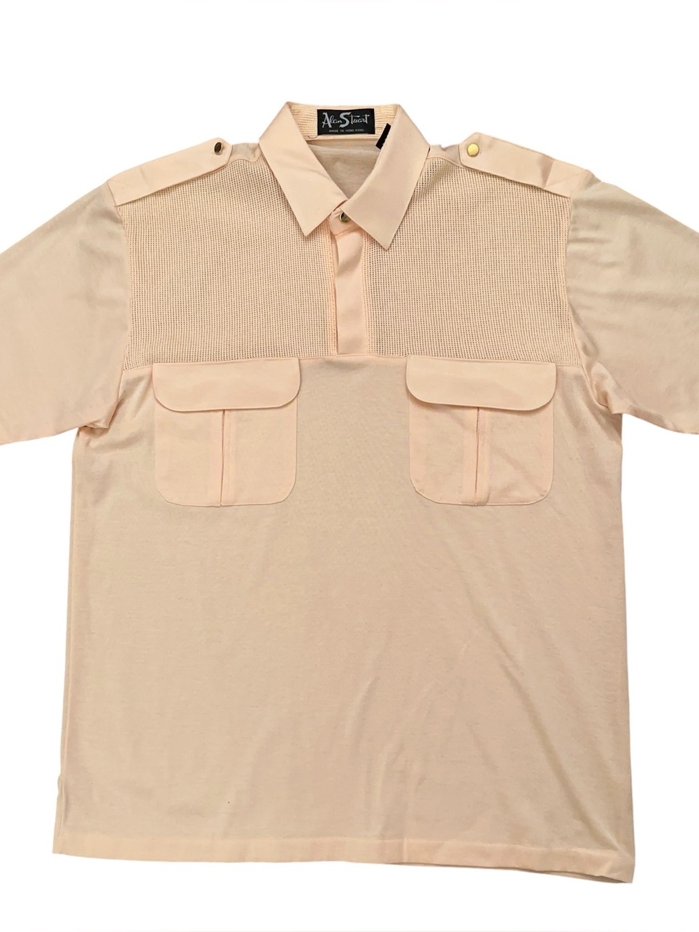 Alan Stuart Polo Shirt Mens M Double Pocket Mesh Panels Orange VTG 80s 90s